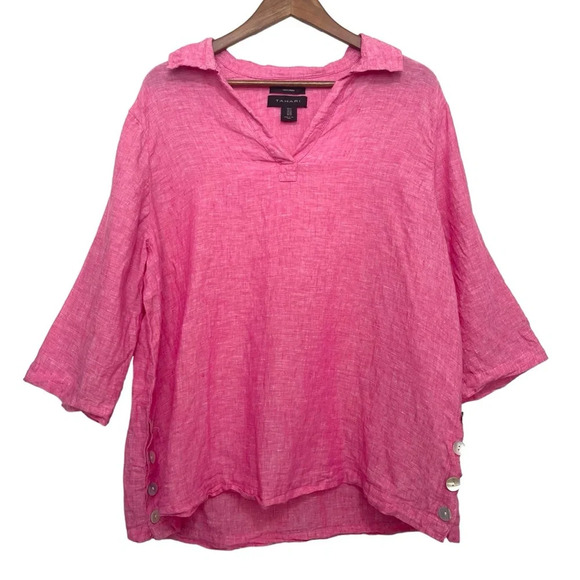 Tahari Linen Popover Side Buttons 3/4 Sleeve Top Size 1X - Picture 5 of 5